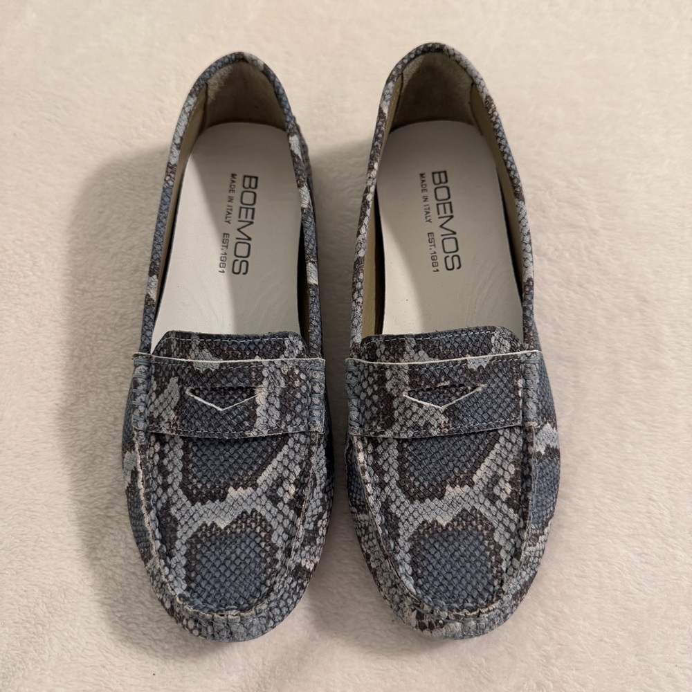 Boemos Italian Snakeskin Print Leather Penny Loafers - Size 6.5